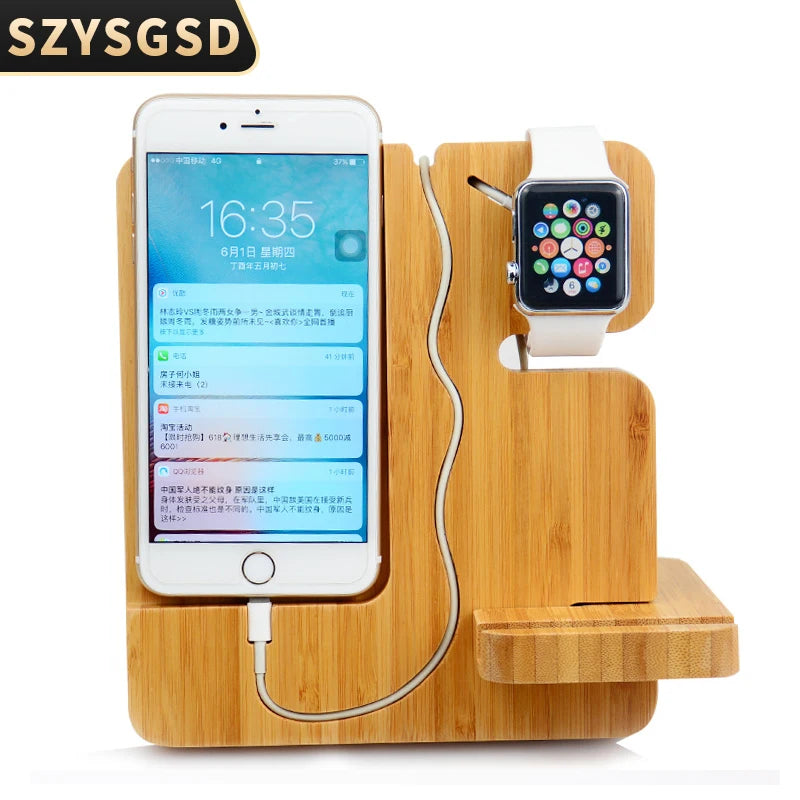 SZYSGSD Wood Bracket Desk Dock Charging Cell Phone Stand Watch Holder for Iphone X XR 8 7 6S for Apple Watch 4 3 2 Charger Stand